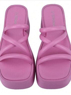Women’s Bubble Pink Platform Slide Sandals with Crisscross Straps